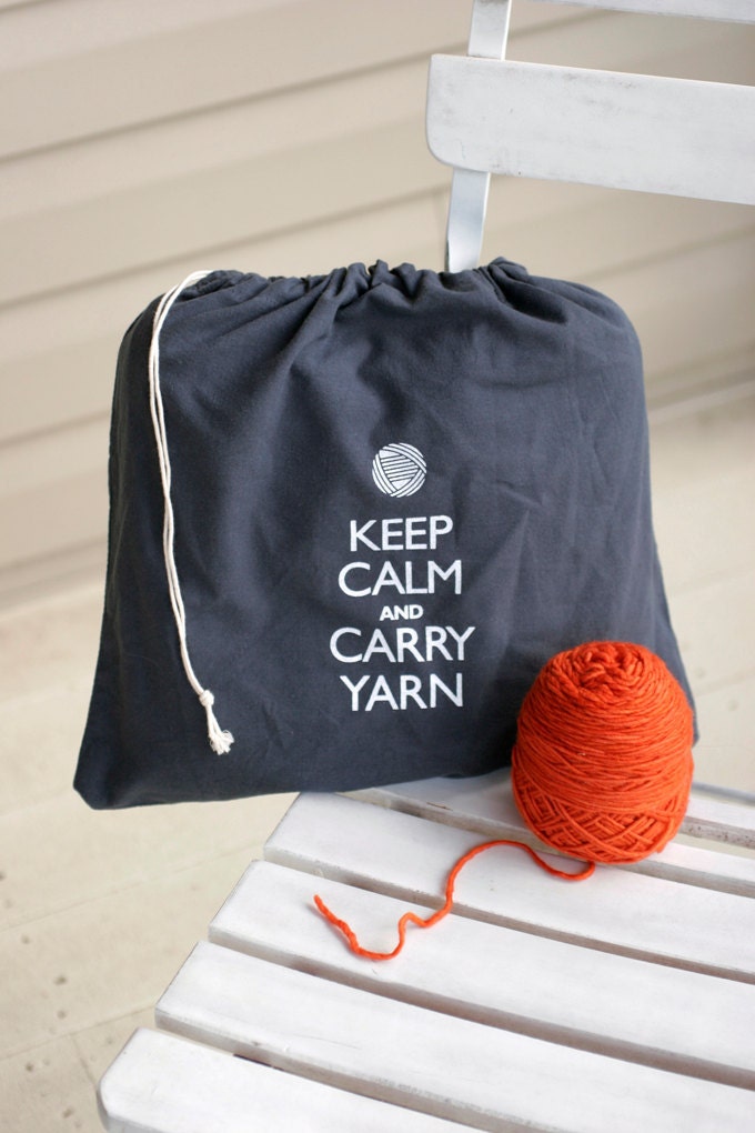 Large knitting project bag - Keep Calm and Carry Yarn - Steel wool gray