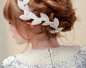 Silver Bridal headpiece, beaded leaf clip, fascinator, grecian, wedding headpiece, bridal hair piece, halo, Cleo Ships in 1 Month