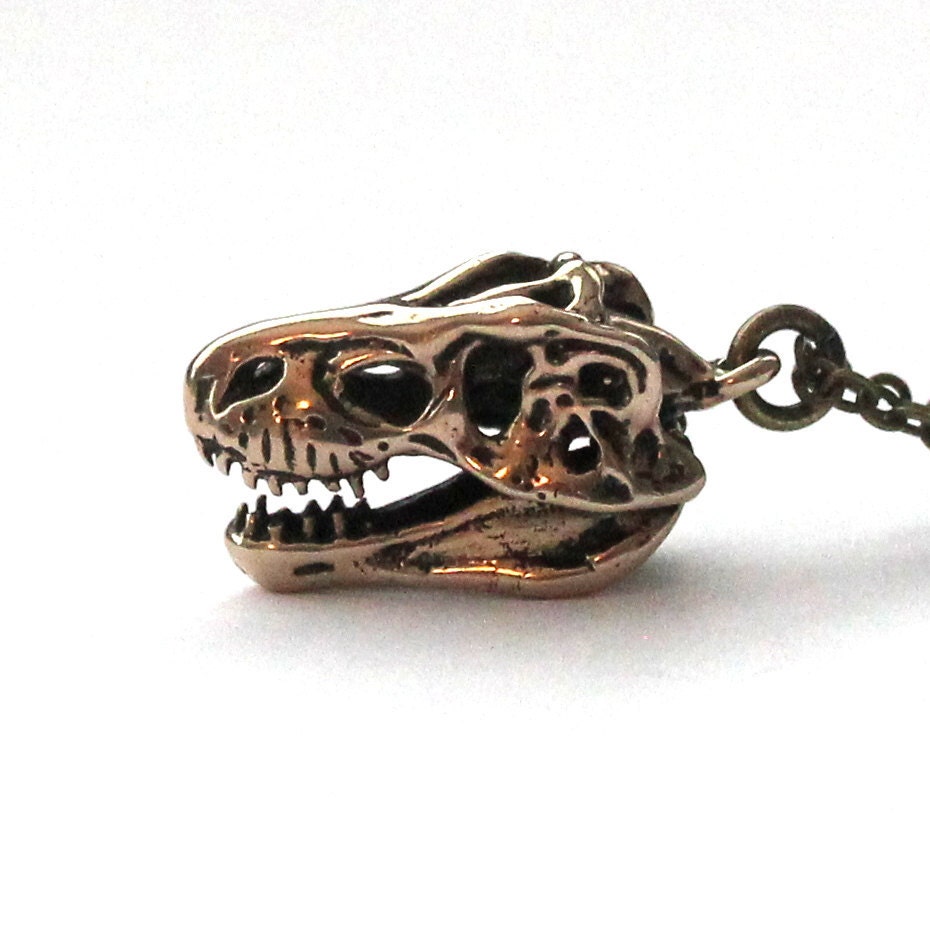 T-Rex Skull Pendant Necklace in Solid Jewelers Bronze T Rex