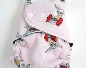 one size fitted cloth diaper - vintage bunnies - hemp fitted diaper - bamboo diaper - custom thread and snap color
