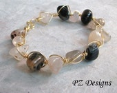 Golden Bracelet - wire wrapped quartz & agate