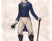 Regency Fashion Print - Walking Gentleman from 19th c. Regency England - Costume Illustration