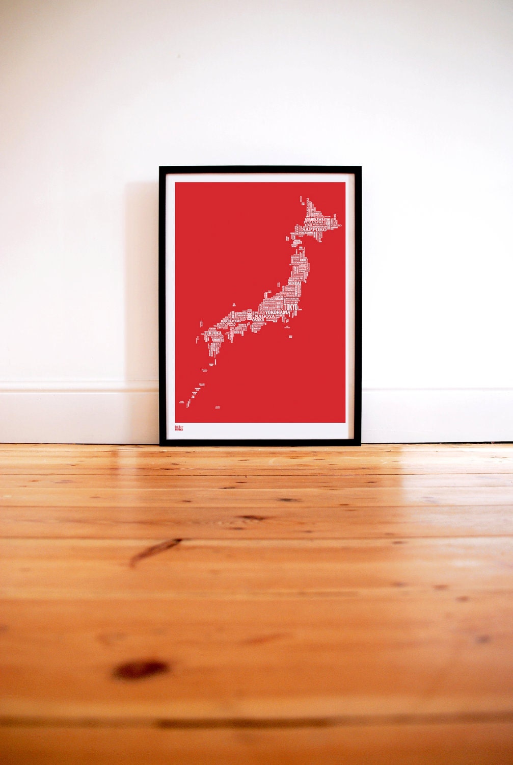 Japan Type Map in Poppy Red - decorative screen print