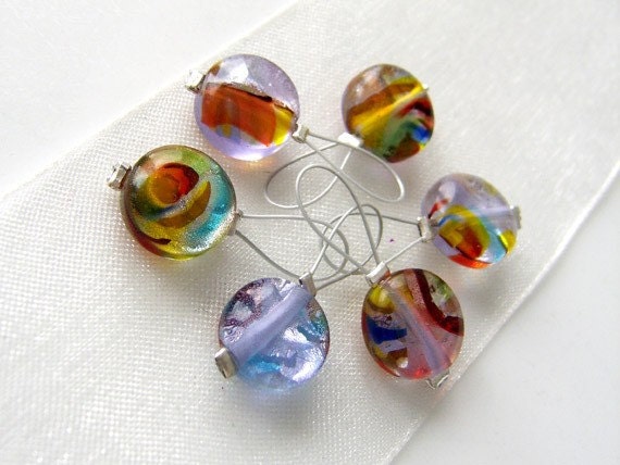 Rainbow Brite - Six Snag Free Stitch Markers - Fits Up To 5.5 mm (9 US) - Limited Edition