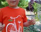 Children's orange ride a BIKE t-shirt, screenprint, short sleeve, all children sizes, old school schwinn design, portland