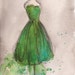 Print - Watercolor and Charcoal Painting - Vintage Green Strapless Dress - 10x13