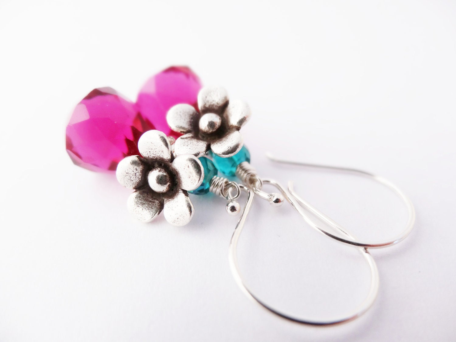 SALE Pink Quartz Flower Earrings boho chic wedding Bridal Earrings Mother of the Bride Jewelry