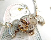 Steampunk Necklace Antiqued Silver Owl Gothic Victorian Inspired Vintage Watch Movement Popular Steampunk Style Fashion Jewelry