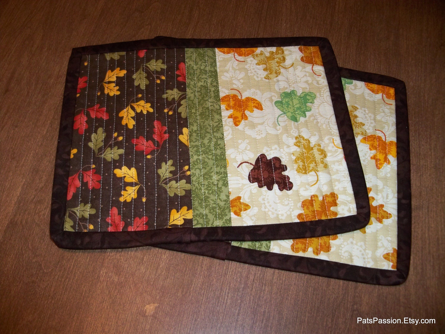 Oak Leaf Quilted Mug Rug or Mini Mats Set of 2
