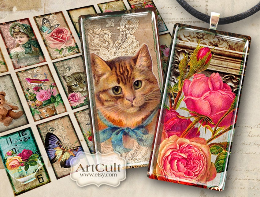 AGED DOMINO ICONS - 1x2 inch Digital Collage Sheet printable domino size download for pendants magnets vintage paper scrapbooking