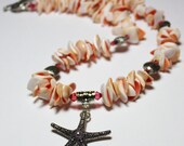 Handmade Jewelry Necklace Starfish Seashell Pendant Beach Silver Peach Pink Ivory Crystal Chunky Resort Wear Vacation Mermaid...Sunset Beach