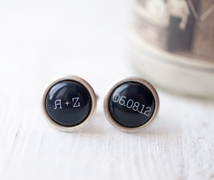 Personalized Wedding cufflinks - Initials Date Cuff links - Groom, Father of the Bride (C024)