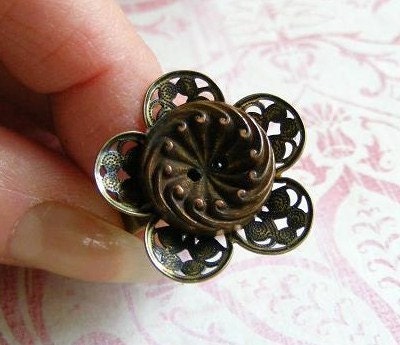 SALE Vintage Style Ring with Bronze Finish and Button Center