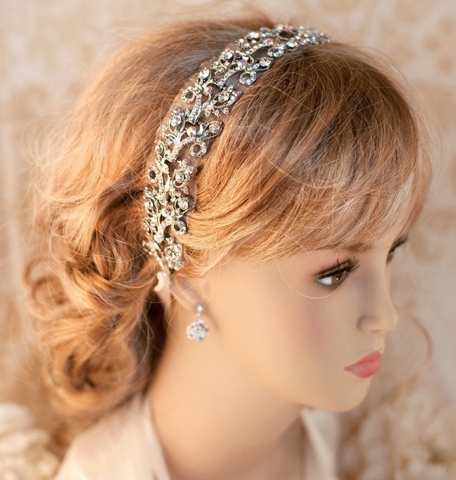 Gatsby Wedding Headband, 1920s Bridal Hairband Rhinestone Hairband, Vintage Headband - Lola
