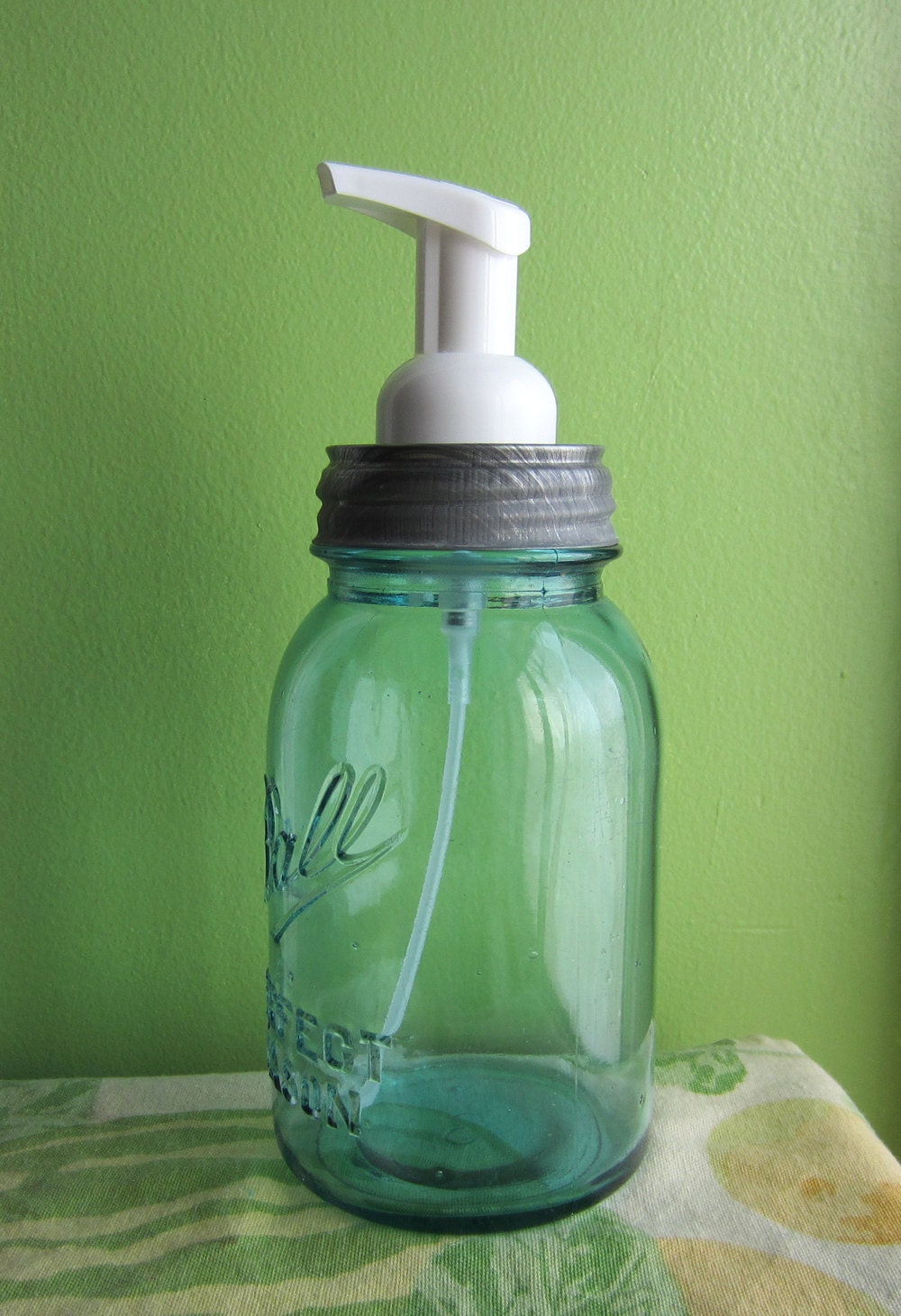 Upcycled Blue Ball Mason Quart Jar Foaming Soap Dispenser