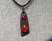 Copper and Sterling Silver Pendant Necklace with Brilliant Red Carnelian Cabochons OOAK