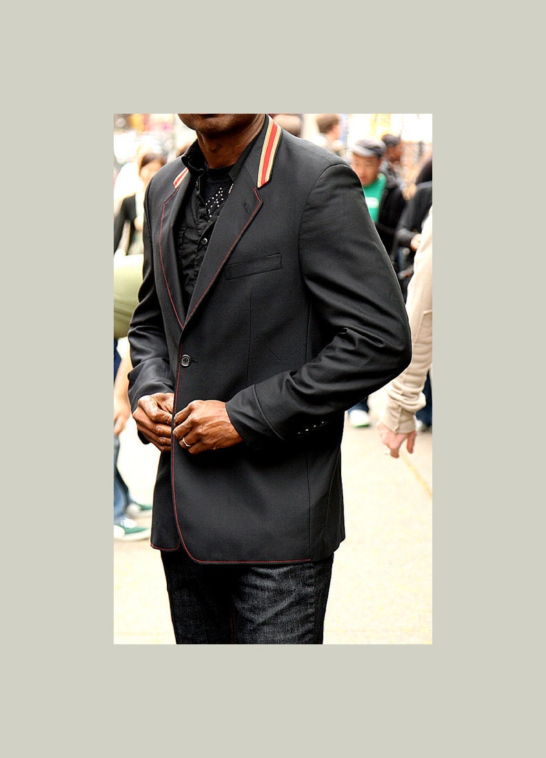 Men's Blazer with collar red/white/green trimmed / jacket sizes 36, 38, 40, 42, 44