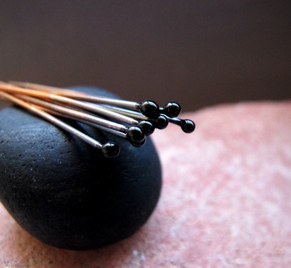 22 gauge Enameled Black Head Pins set. 2 inch Long Copper headpins set. Handmade crafting Supplies