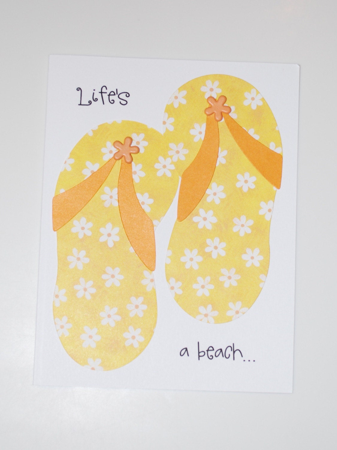 Items similar to Handmade Happy Birthday Card - Cute Flip Flops Beach