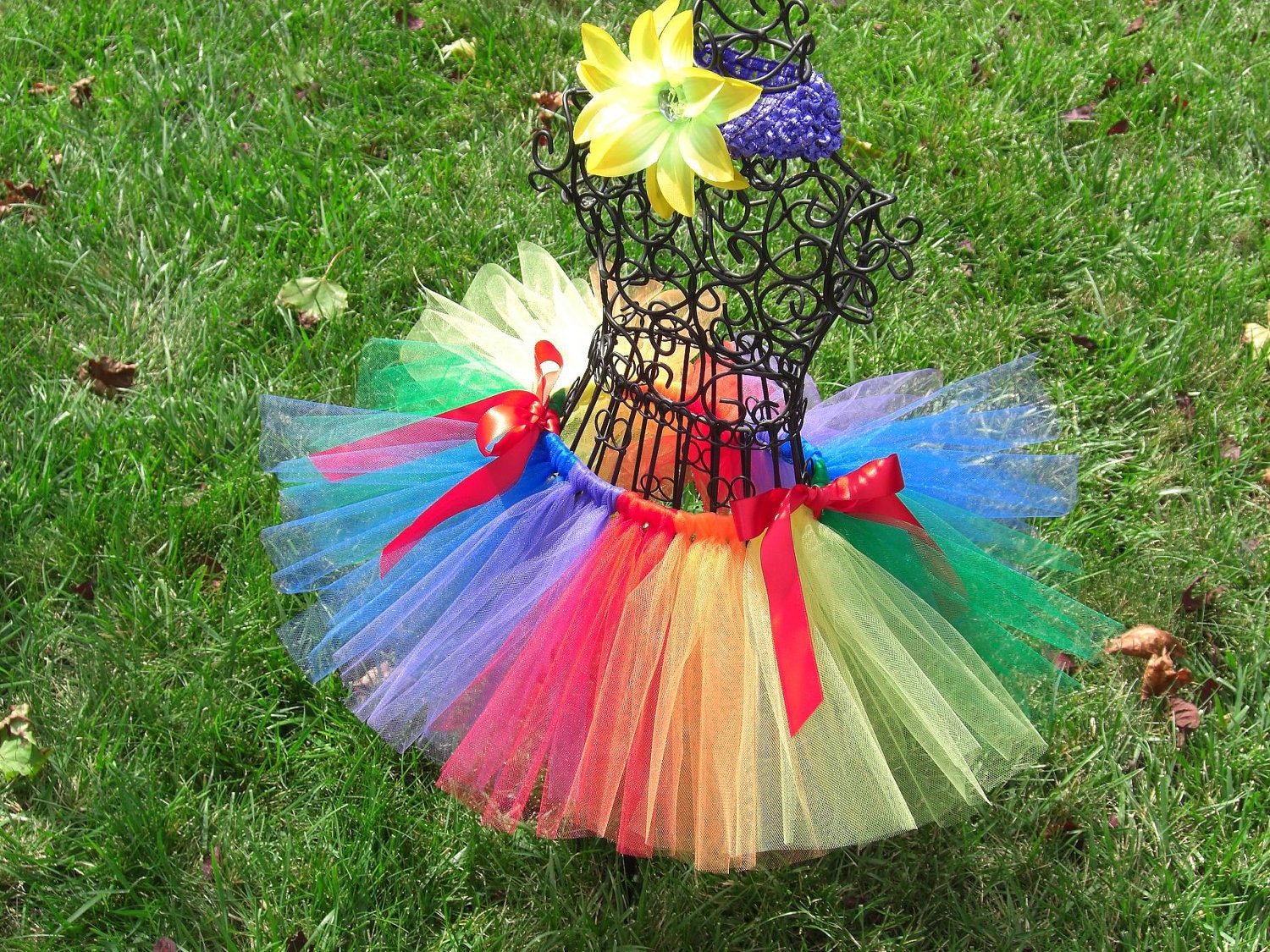 Brilliant Rainbow Tutu--- Multicolored Tutu--- Headband and Flower Clip Included--- Adorable Rainbow Brite or Clown Costume