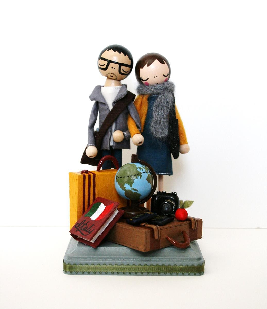 Custom Travelers' Tryst Wedding Cake Topper