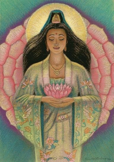 Goddess Kuan Yin female Buddha art poster by HalstenbergStudio