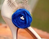 Shoe Clips Royal Blue Embellishment. Mediterranean Cobalt Sodalite Azure Lime Green Ivory / White beads, Couture Bride Bridal Bridesmaid