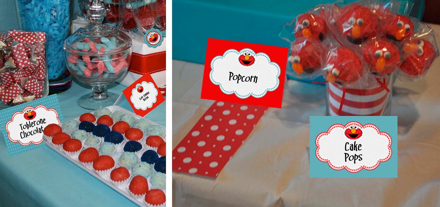 Printable Candy Buffet Food Labels - Elmo Sesame Street Birthday Baby Shower Party Line - STYS
