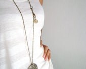 Dazzle up - super long necklace charm pendant natural painted soft peach ivory stones
