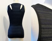 Sheer black camisole - Stripe Black Feline cut out stretch tank top / Custom sizing, xsmall, small, medium, large, xlarge