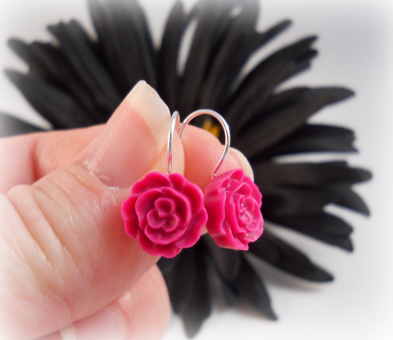 Flower Earrings for Teens Tween Earrings Magenta Earrings Dark Pink Earrings Teen Jewelry Tween Jewelry Cute Gifts for Friends Floral Earing