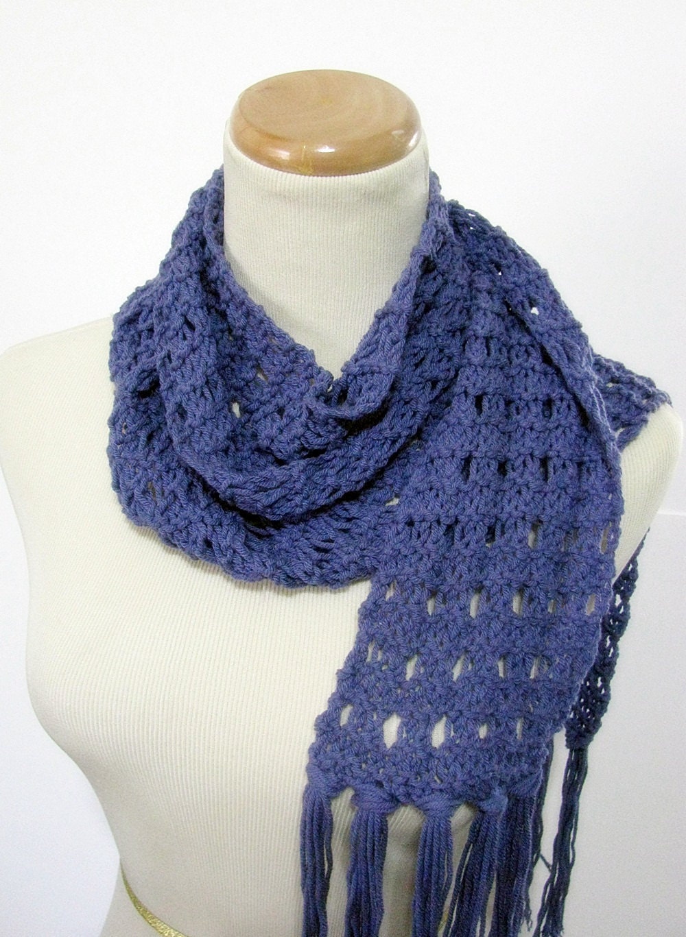 Violet Hand Knit Scarf - Cotton - Great choice for spring