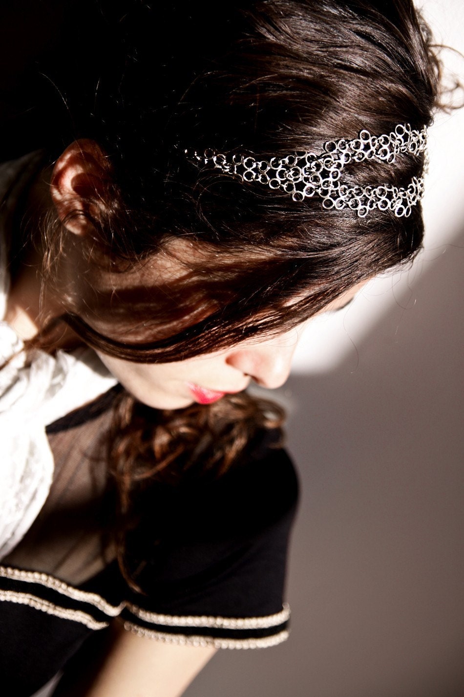 Tiara. Flower Lace Sterling Silver Head Band. Wedding Design. Fine Jewelry. Hand Made to Order.