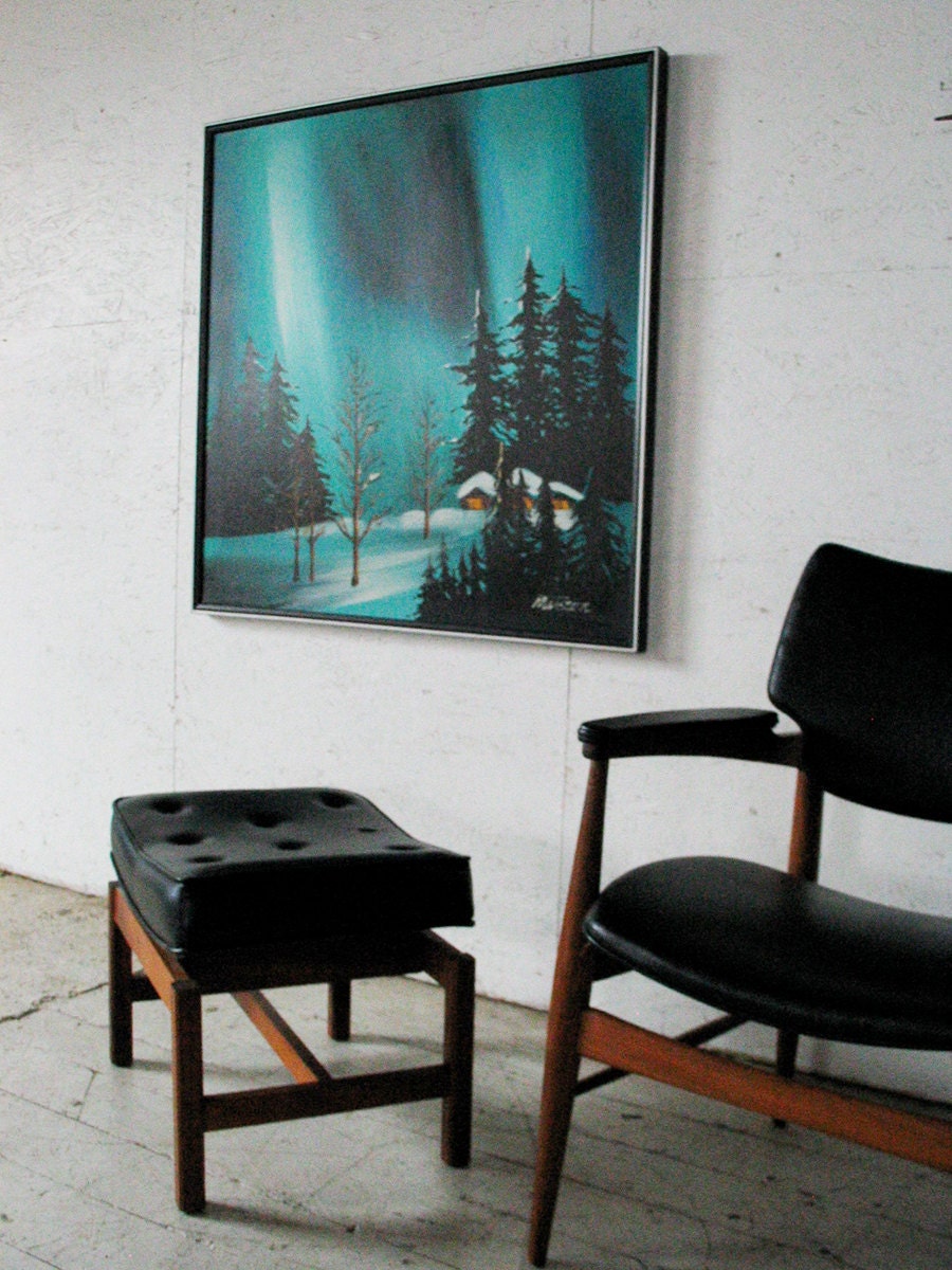 SALE Vintage 60s Painting abstract winter landscape Signed , eames era mid century mad men era painting