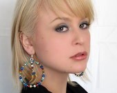 Luxyry large Creole earrings - Fine jewelry earrings - Sterling silver (.925) and genuine stones
