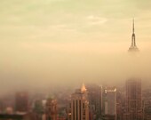 New York skyline photography - fog - gold - home decor - Manhattan, Fathers Day, urban men, 8x8 adventure