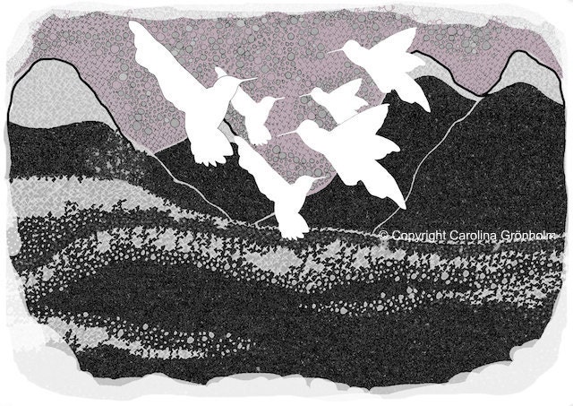 Flock Of Birds / Dark Mountain Art Print 6x8'