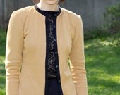 Preppy button up cardigan -  golden yellow sweater with black trim, vintage nerdy geek style - medium