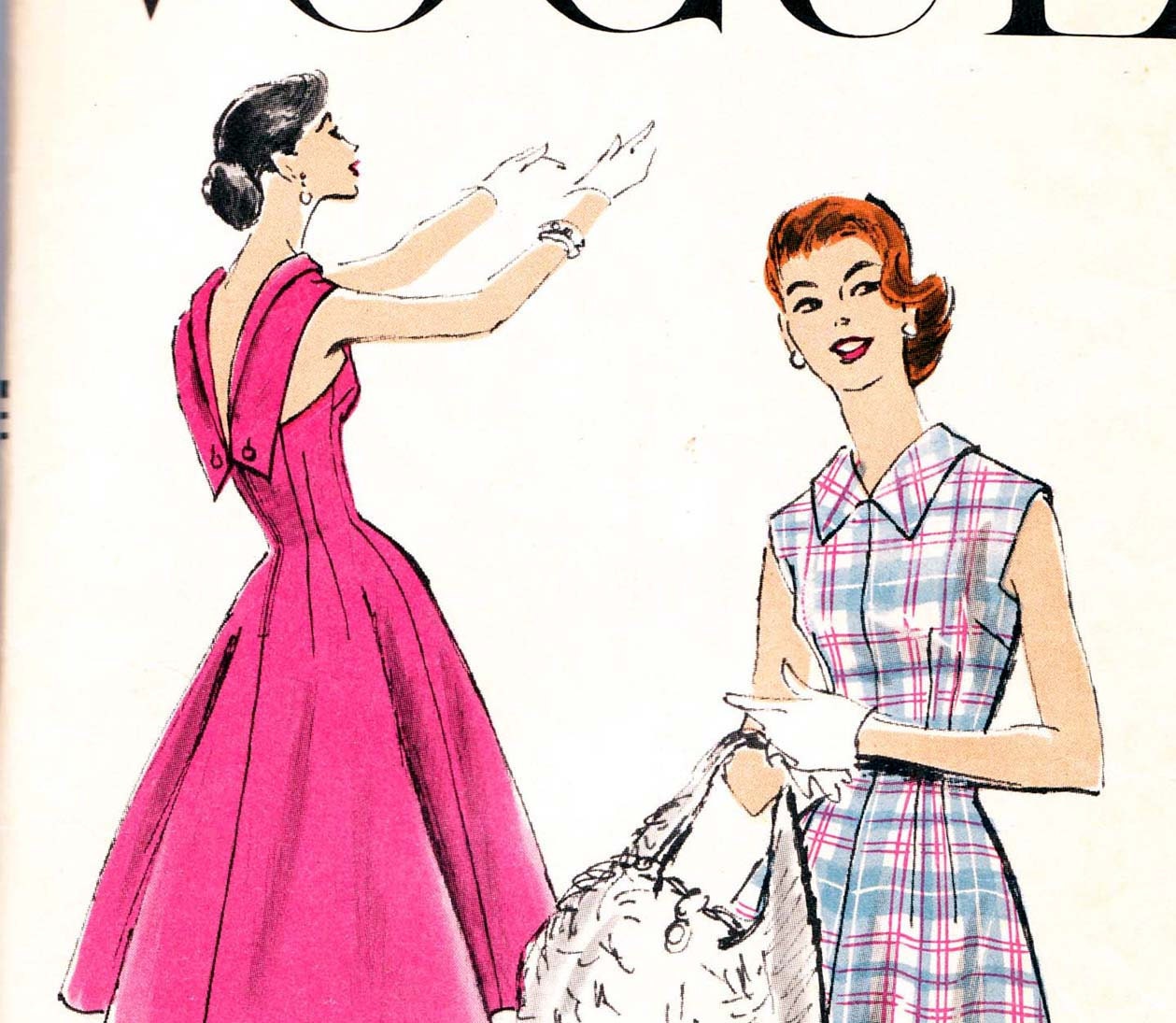 Sz 14 Vintage 50s Vogue 8875 Sewing Pattern Dress with Low V Back Bust 32 UNUSED FF