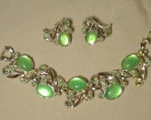 Vintage Selro Bracelet and Earrings Set Signed Lime Green Demi Parure
