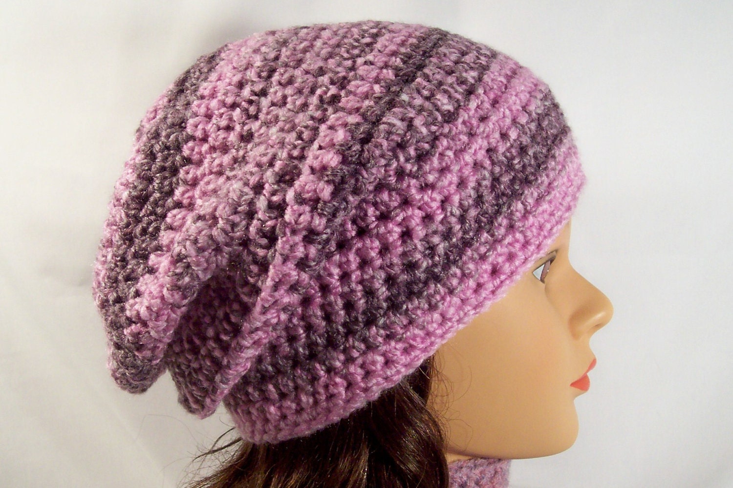 ladies slouch hat womens hat girls crochet slouch hat purple passion plum youth/adult 5461