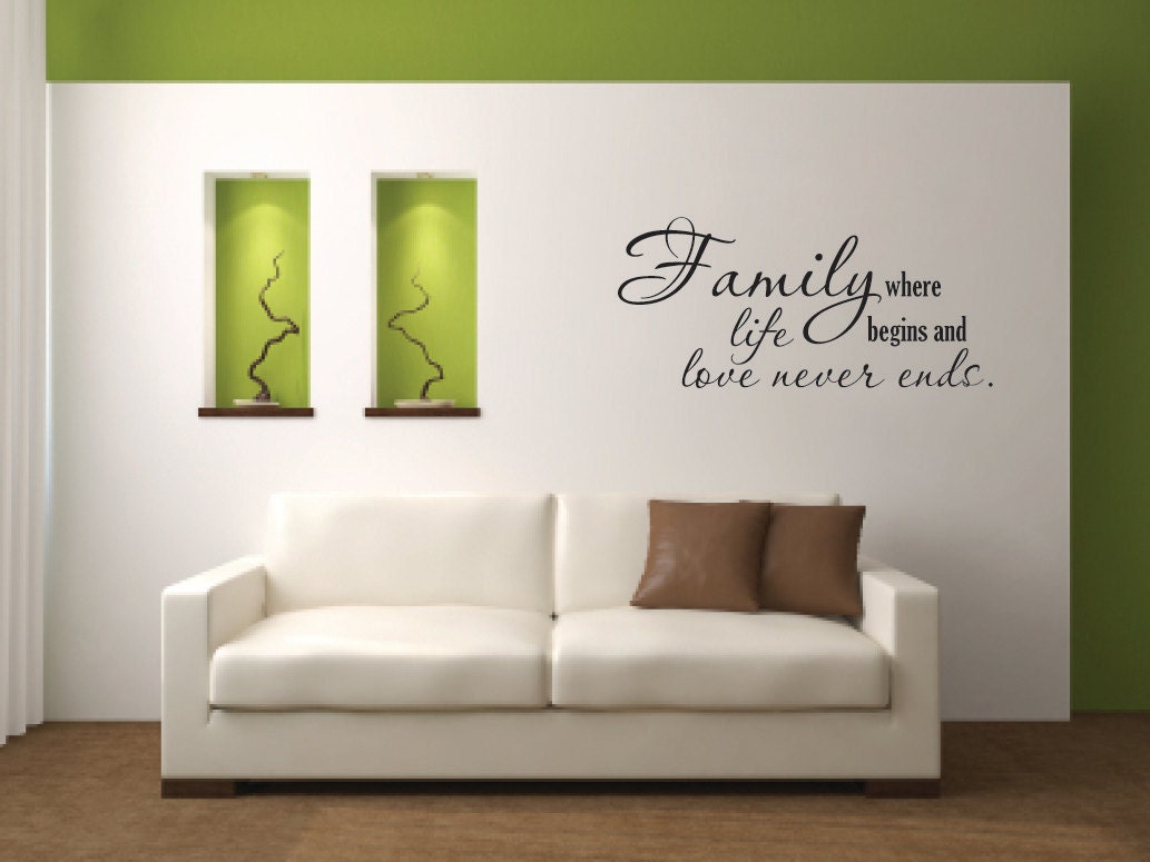 Vinyl Wall Decal Family where life begins and love never ends - Vinyl Wall Decal Quote