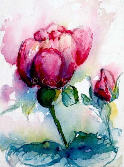 Pink Rose giclee watercolor print  4x6