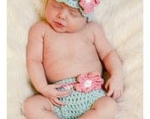Newborn Baby Girl Hat and Diaper Cover, Baby Photo Prop, Crochet Baby Hat, Newborn Girl Beanie, Cotton, Newborn Size