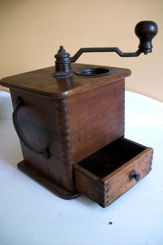 Antique Victorian Wooden Coffee Mill Grinder by folkcity on Etsy