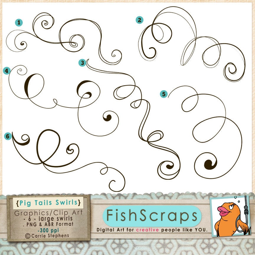 Flourish ClipArt - Loopy Swirls Clip Art (Pig Tails 2) -  Digital Graphics -  PNG & Photoshop Brushes -  Wedding Cards