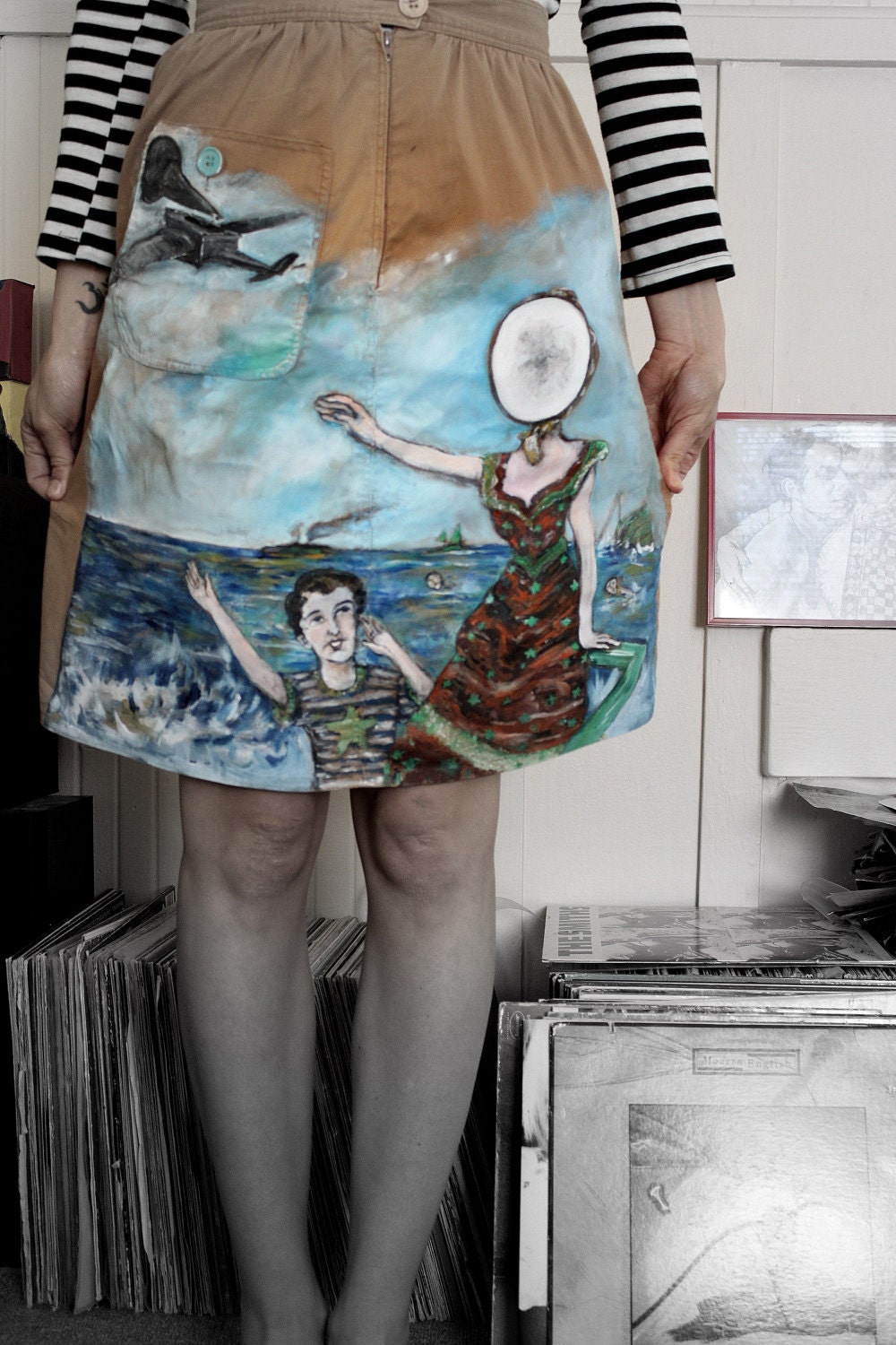 Neutral Milk Hotel: in the aeroplane over the sea - Hand-Painted on a high waist Calvin Klein skirt
