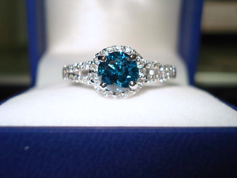 950 Platinum Certificate Blue & White Diamonds Engagement  Ring 1.36 Carat handmade