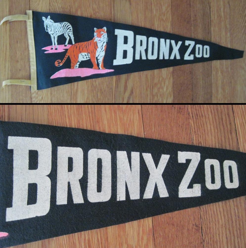 vintage 1960s Zebra and Tiger BRONX ZOO pennant - navy blue NYC New York City flag