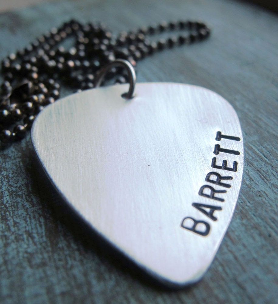 Father's Day Gift - Sterling Silver Guitar Pick Pendant DOUBLE Sided and Personalized Gift for Him or Her - Rock Star -Guitar Player